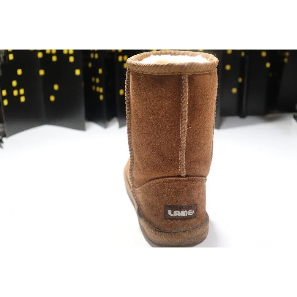 Lamo Kids Classic Boot Brown Suede Faux Fur Lining Pull On Comfort Size 5Y